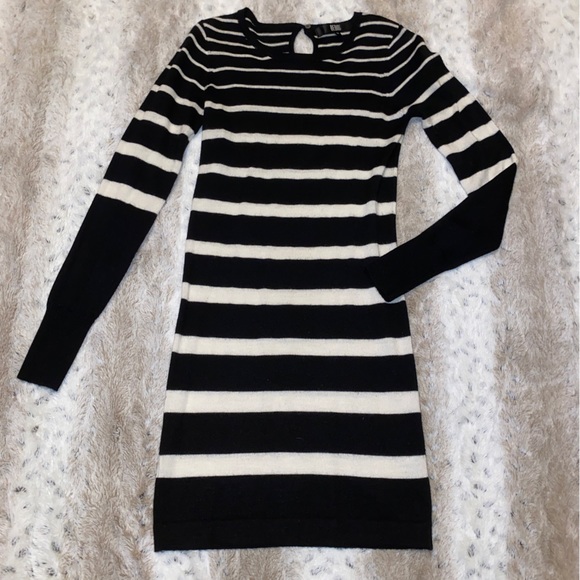 COPY - BEDO STRIPED SWEATER LONG SLEEVE DRESS in BLACK & WHITE - Picture 1 of 4